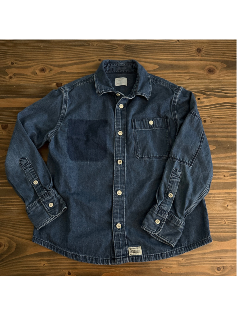 Crewcuts Boys 8 Chambray Denim Button Down Shirt Dark Blue 100% Cotton